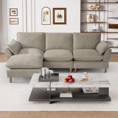 L-Shape Sectional Sofa: 4-Piece Upholstered Cloud Modular Sofa(Light Brown Chenille)