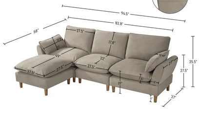 L-Shape Sectional Sofa: 4-Piece Upholstered Cloud Modular Sofa(Light Brown Chenille)