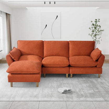 L-Shape Sectional Sofa: 4-Piece Upholstered Cloud Modular Sofa(Orange Chenille)