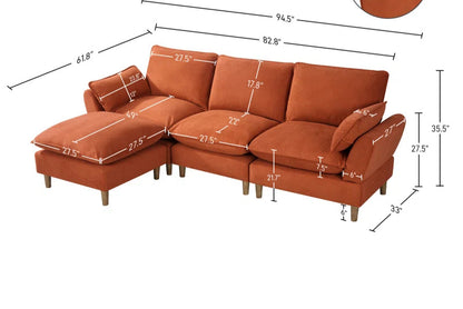 L-Shape Sectional Sofa: 4-Piece Upholstered Cloud Modular Sofa(Orange Chenille)