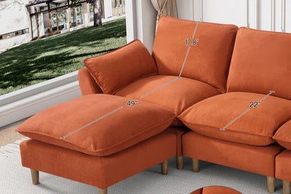 L-Shape Sectional Sofa: 4-Piece Upholstered Cloud Modular Sofa(Orange Chenille)
