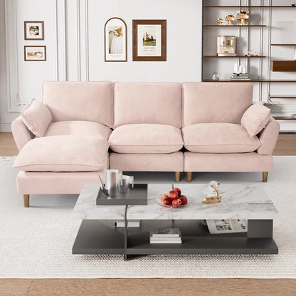 L-Shape Sectional Sofa: 4-Piece Upholstered Cloud Modular Sofa(Pink Chenille)