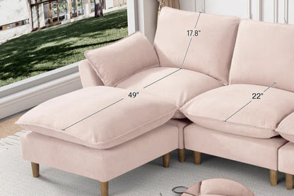 L-Shape Sectional Sofa: 4-Piece Upholstered Cloud Modular Sofa(Pink Chenille)