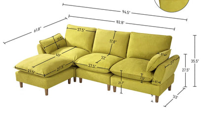 L-Shape Sectional Sofa: 4-Piece Upholstered Cloud Modular Sofa(Yellow Chenille)