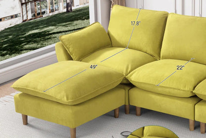 L-Shape Sectional Sofa: 4-Piece Upholstered Cloud Modular Sofa(Yellow Chenille)