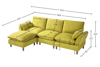 L-Shape Sectional Sofa: 4-Piece Upholstered Cloud Modular Sofa(Yellow Chenille)