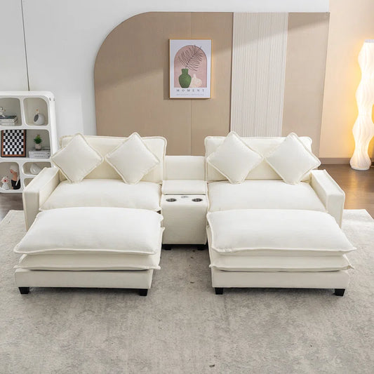 U-Shape Sectional Sofa: 4-Piece Cozy Modular Sectional Blend with Double Cushion Design(Beige Chenille)