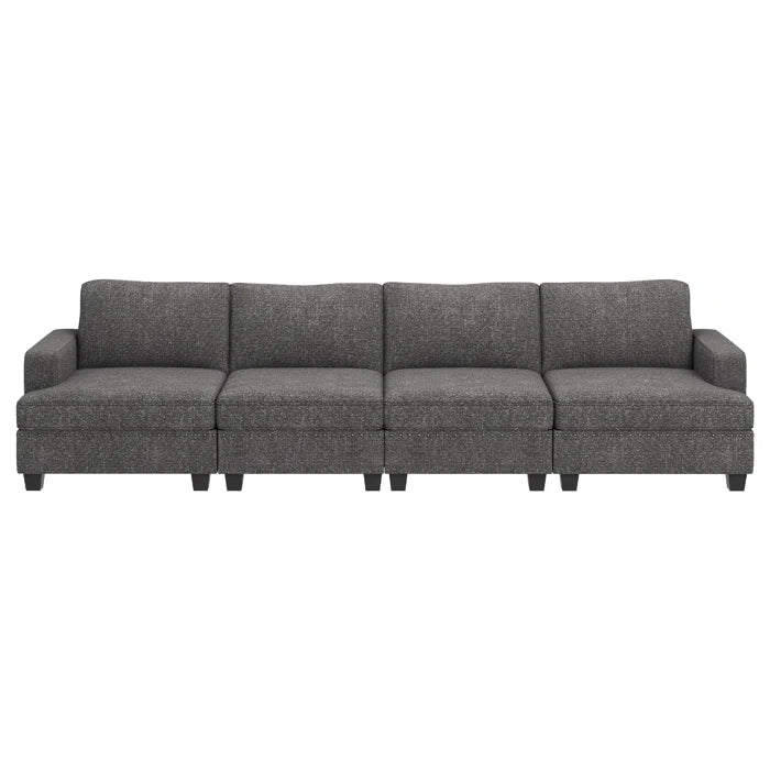 4 Seater Sofa: 4-Seater Modular Sofa Couch Upholstered Small Sectional Sofa(Light Gray Polyester)