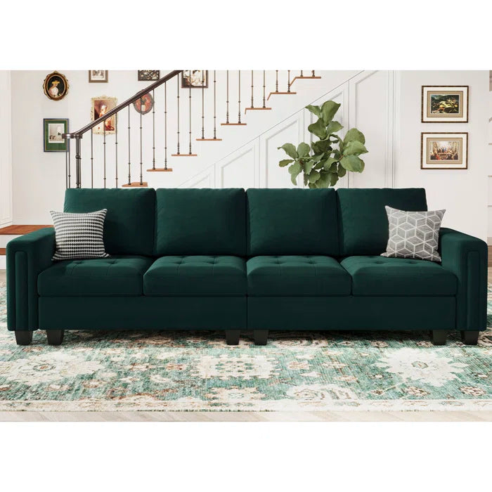 4 Seater Sofa: 3 - Pieces Velvet Sofa 4-Seater Sectional Sofa Lounge Apartment Living room Couch(Green)