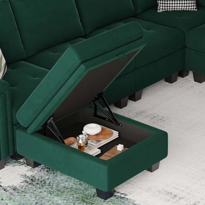 4 Seater Sofa: 3 - Pieces Velvet Sofa 4-Seater Sectional Sofa Lounge Apartment Living room Couch(Green)