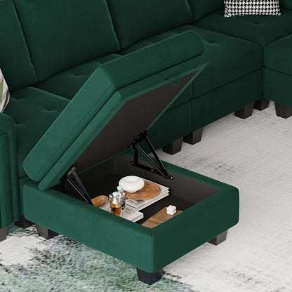 4 Seater Sofa: 3 - Pieces Velvet Sofa 4-Seater Sectional Sofa Lounge Apartment Living room Couch(Green)