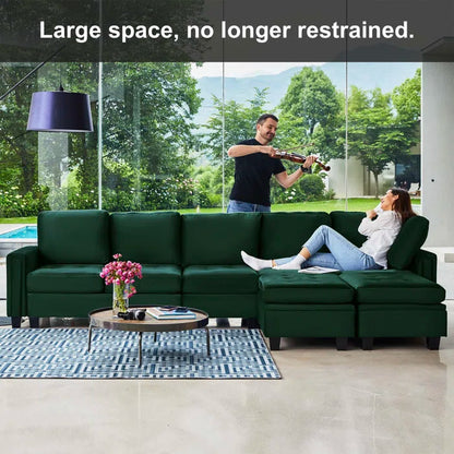 4 Seater Sofa: 3 - Pieces Velvet Sofa 4-Seater Sectional Sofa Lounge Apartment Living room Couch(Green)