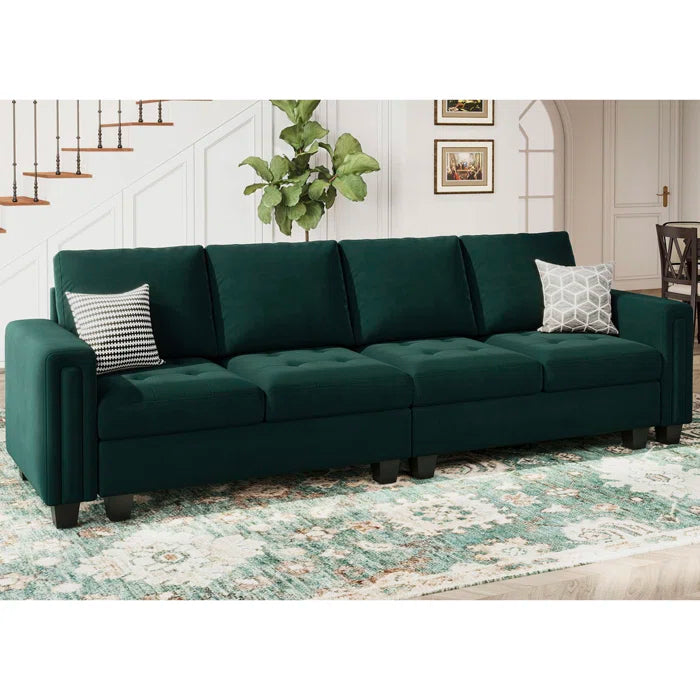 4 Seater Sofa: 3 - Pieces Velvet Sofa 4-Seater Sectional Sofa Lounge Apartment Living room Couch(Green)