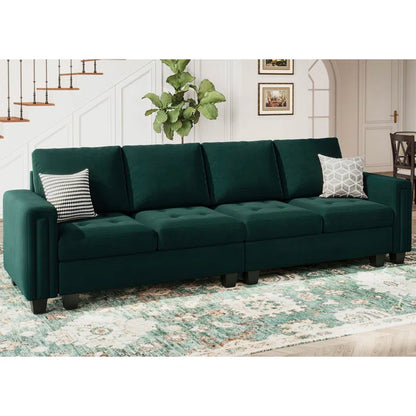 4 Seater Sofa: 3 - Pieces Velvet Sofa 4-Seater Sectional Sofa Lounge Apartment Living room Couch(Green)