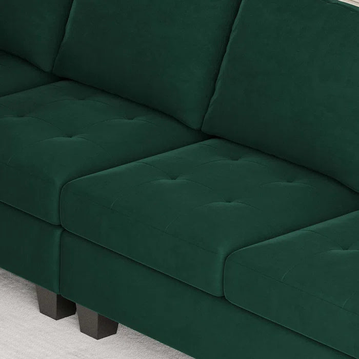 4 Seater Sofa: 3 - Pieces Velvet Sofa 4-Seater Sectional Sofa Lounge Apartment Living room Couch(Green)