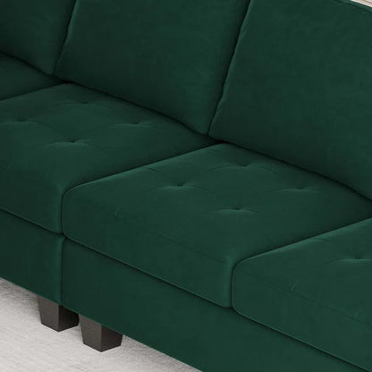 4 Seater Sofa: 3 - Pieces Velvet Sofa 4-Seater Sectional Sofa Lounge Apartment Living room Couch(Green)