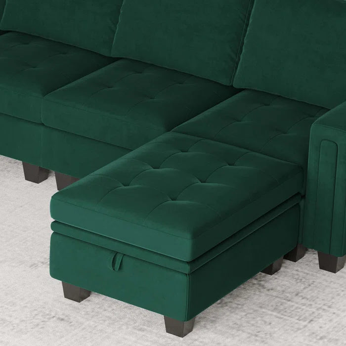 4 Seater Sofa: 3 - Pieces Velvet Sofa 4-Seater Sectional Sofa Lounge Apartment Living room Couch(Green)
