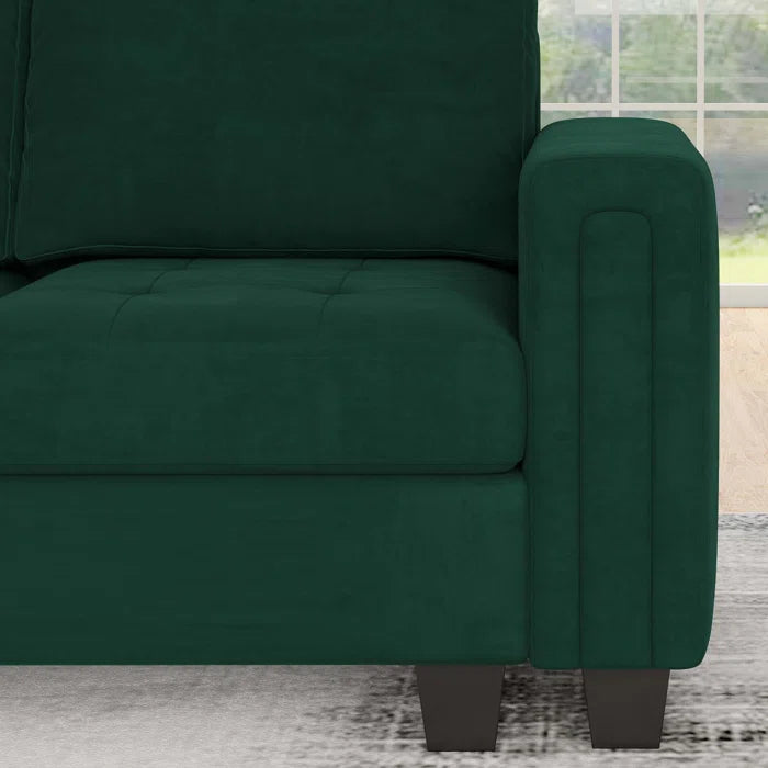 4 Seater Sofa: 3 - Pieces Velvet Sofa 4-Seater Sectional Sofa Lounge Apartment Living room Couch(Green)