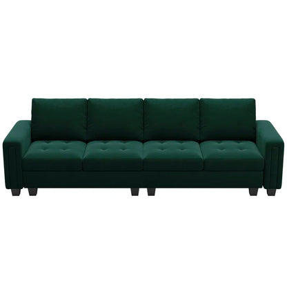4 Seater Sofa: 3 - Pieces Velvet Sofa 4-Seater Sectional Sofa Lounge Apartment Living room Couch(Green)