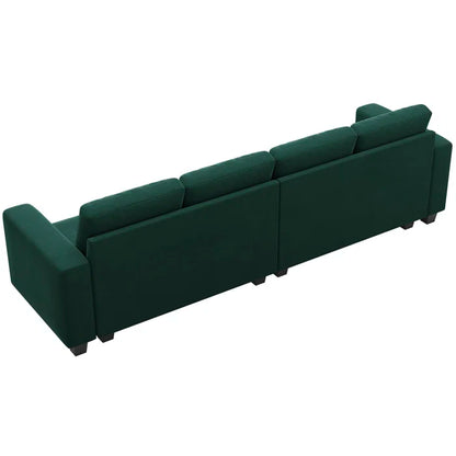 4 Seater Sofa: 3 - Pieces Velvet Sofa 4-Seater Sectional Sofa Lounge Apartment Living room Couch(Green)