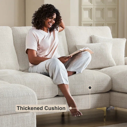 U-Shape Sectional Sofa: 114" Modern Chenille 4 Seater Upholstered Modular Sofa Sleeper With Double Lounge Chaise For Living Room(Beige Chenille)