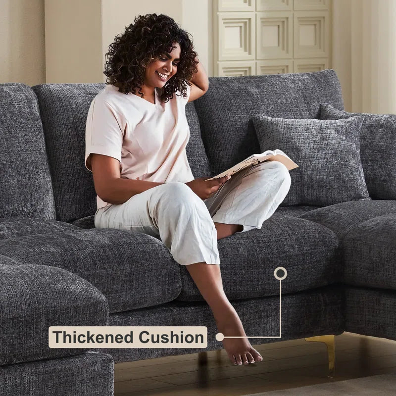 U-Shape Sectional Sofa: 114" Modern Chenille 4 Seater Upholstered Modular Sofa Sleeper With Double Lounge Chaise For Living Room(Gray Chenille)