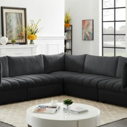 L-Shape Sectional Sofa: 5 - Piece Jacob Velvet Modular Sectional(Black Velvet)