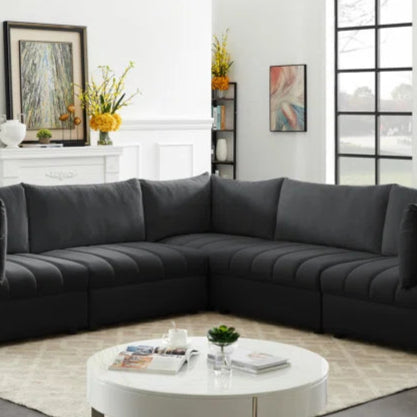L-Shape Sectional Sofa: 5 - Piece Jacob Velvet Modular Sectional(Black Velvet)