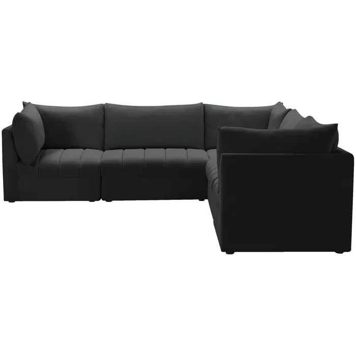 L-Shape Sectional Sofa: 5 - Piece Jacob Velvet Modular Sectional(Black Velvet)