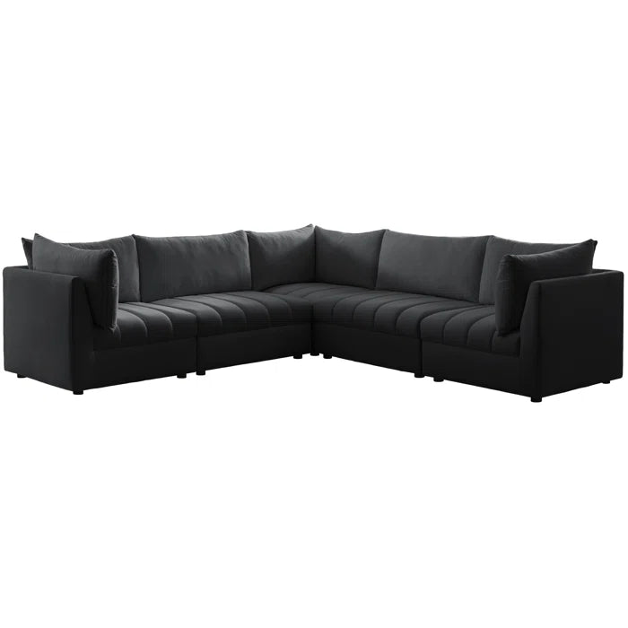 L-Shape Sectional Sofa: 5 - Piece Jacob Velvet Modular Sectional(Black Velvet)