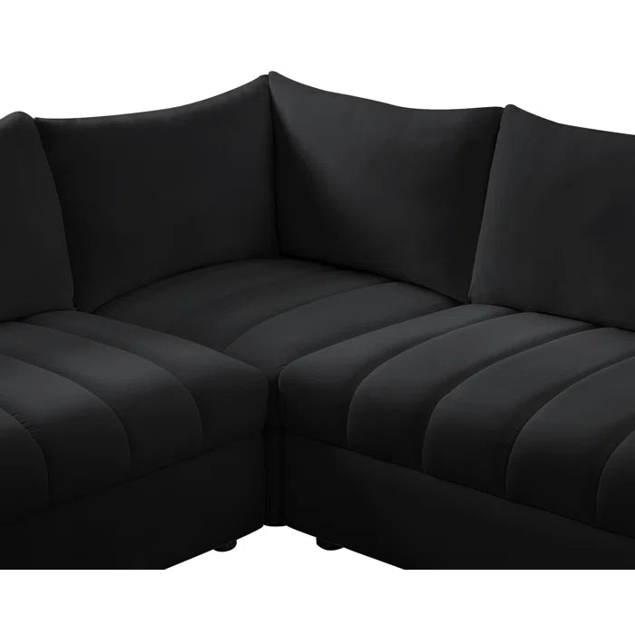 L-Shape Sectional Sofa: 5 - Piece Jacob Velvet Modular Sectional(Black Velvet)