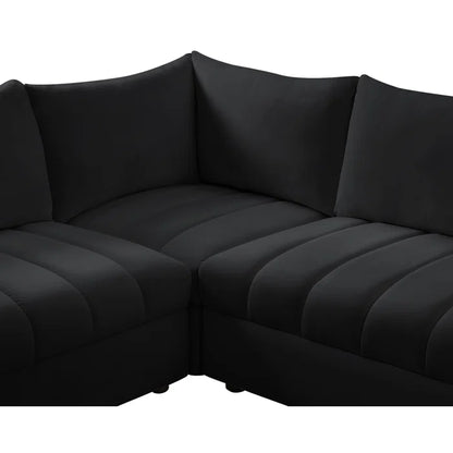 L-Shape Sectional Sofa: 5 - Piece Jacob Velvet Modular Sectional(Black Velvet)
