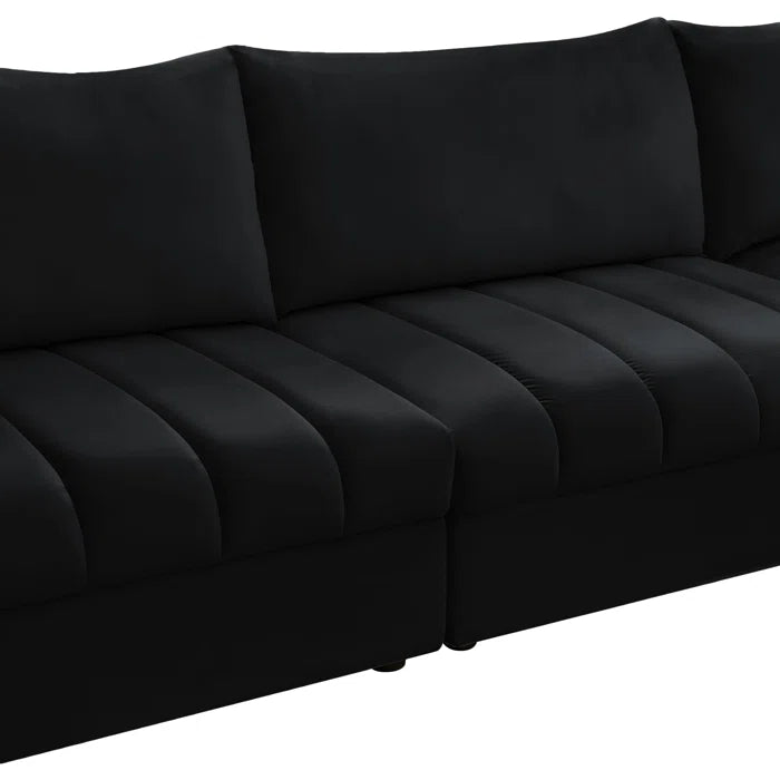 L-Shape Sectional Sofa: 5 - Piece Jacob Velvet Modular Sectional(Black Velvet)