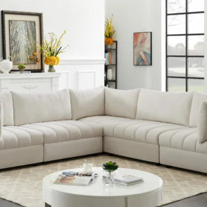 L-Shape Sectional Sofa: 5 - Piece Jacob Velvet Modular Sectional(Cream Velvet)
