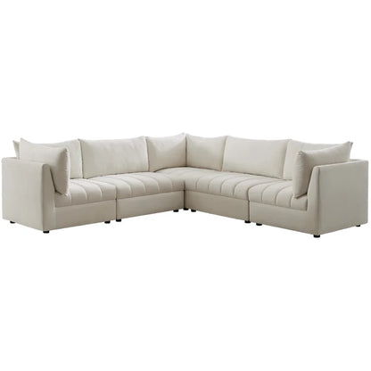 L-Shape Sectional Sofa: 5 - Piece Jacob Velvet Modular Sectional(Cream Velvet)