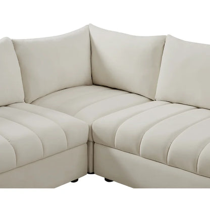 L-Shape Sectional Sofa: 5 - Piece Jacob Velvet Modular Sectional(Cream Velvet)