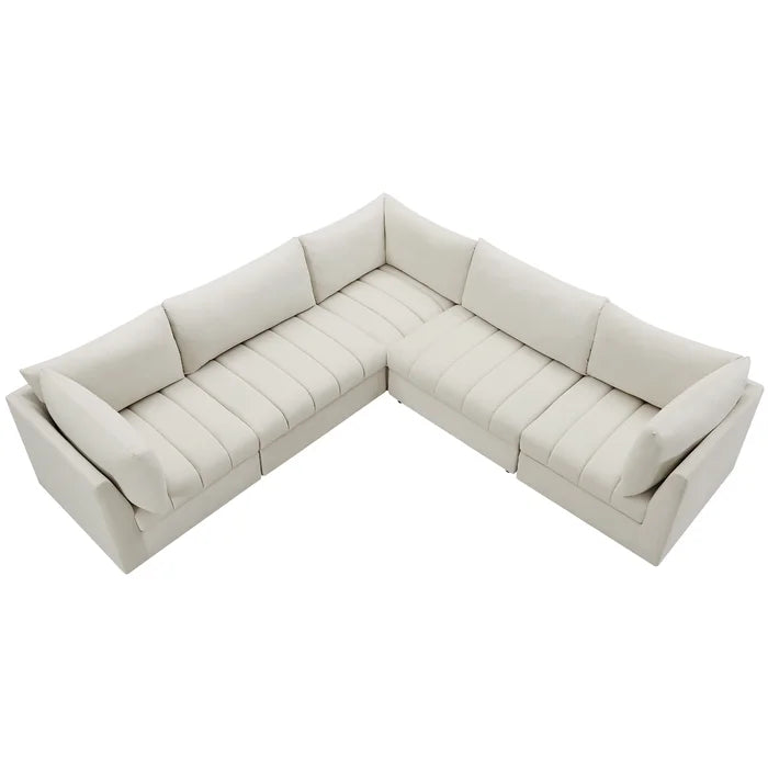 L-Shape Sectional Sofa: 5 - Piece Jacob Velvet Modular Sectional(Cream Velvet)