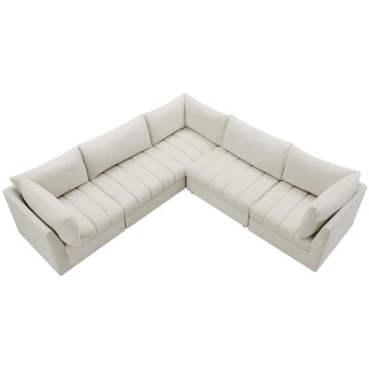 L-Shape Sectional Sofa: 5 - Piece Jacob Velvet Modular Sectional(Cream Velvet)