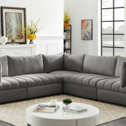 L-Shape Sectional Sofa: 5 - Piece Jacob Velvet Sofa Modular Sectional(Gray Velvet)