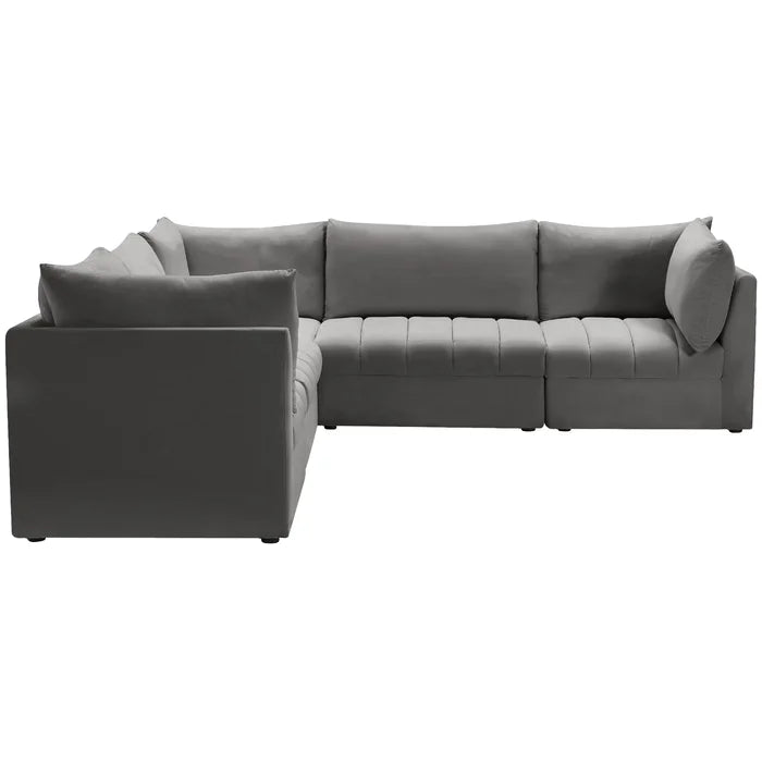 L-Shape Sectional Sofa: 5 - Piece Jacob Velvet Sofa Modular Sectional(Gray Velvet)