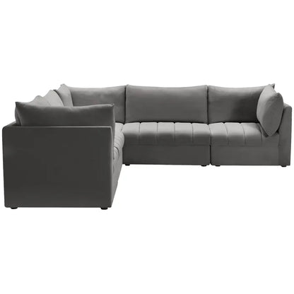 L-Shape Sectional Sofa: 5 - Piece Jacob Velvet Sofa Modular Sectional(Gray Velvet)