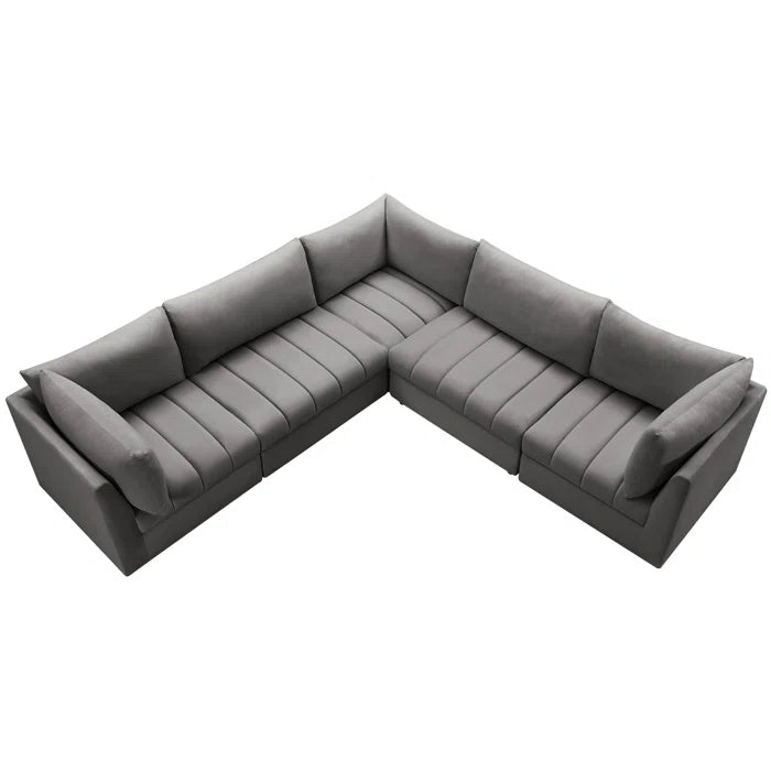 L-Shape Sectional Sofa: 5 - Piece Jacob Velvet Sofa Modular Sectional(Gray Velvet)