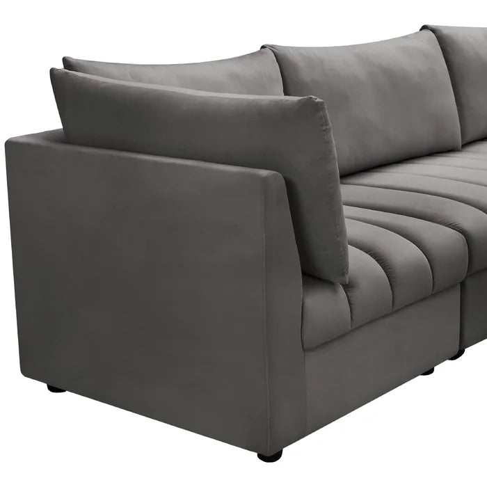 L-Shape Sectional Sofa: 5 - Piece Jacob Velvet Sofa Modular Sectional(Gray Velvet)