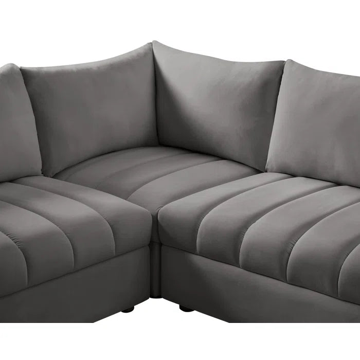 L-Shape Sectional Sofa: 5 - Piece Jacob Velvet Sofa Modular Sectional(Gray Velvet)