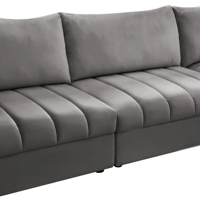L-Shape Sectional Sofa: 5 - Piece Jacob Velvet Sofa Modular Sectional(Gray Velvet)