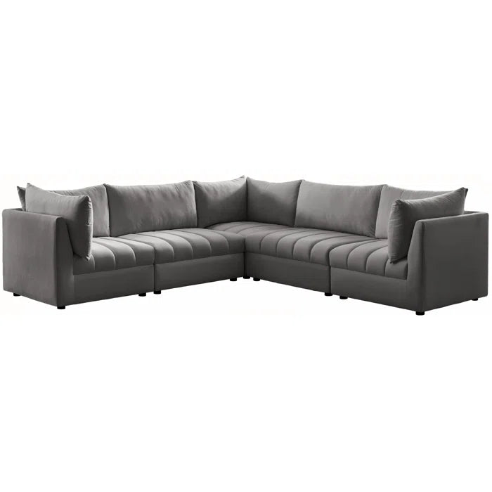 L-Shape Sectional Sofa: 5 - Piece Jacob Velvet Sofa Modular Sectional(Gray Velvet)