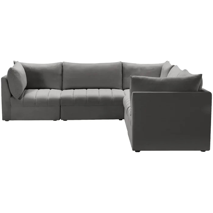 L-Shape Sectional Sofa: 5 - Piece Jacob Velvet Sofa Modular Sectional(Gray Velvet)