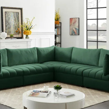 L-Shape Sectional Sofa: 5 - Piece Jacob Velvet Modular Sectional(Green Velvet)