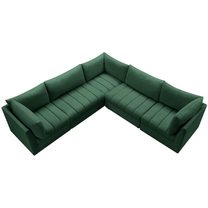 L-Shape Sectional Sofa: 5 - Piece Jacob Velvet Modular Sectional(Green Velvet)