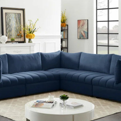 L-Shape Sectional Sofa: 5 - Piece Jacob Velvet Modular Sectional(Navy Velvet)